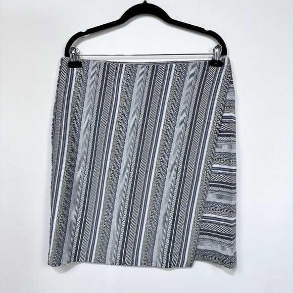 J. Jill Faux Wrap Skirt Knee Length Striped Pull-On Stretch Knit Women's Medium - Picture 1 of 4